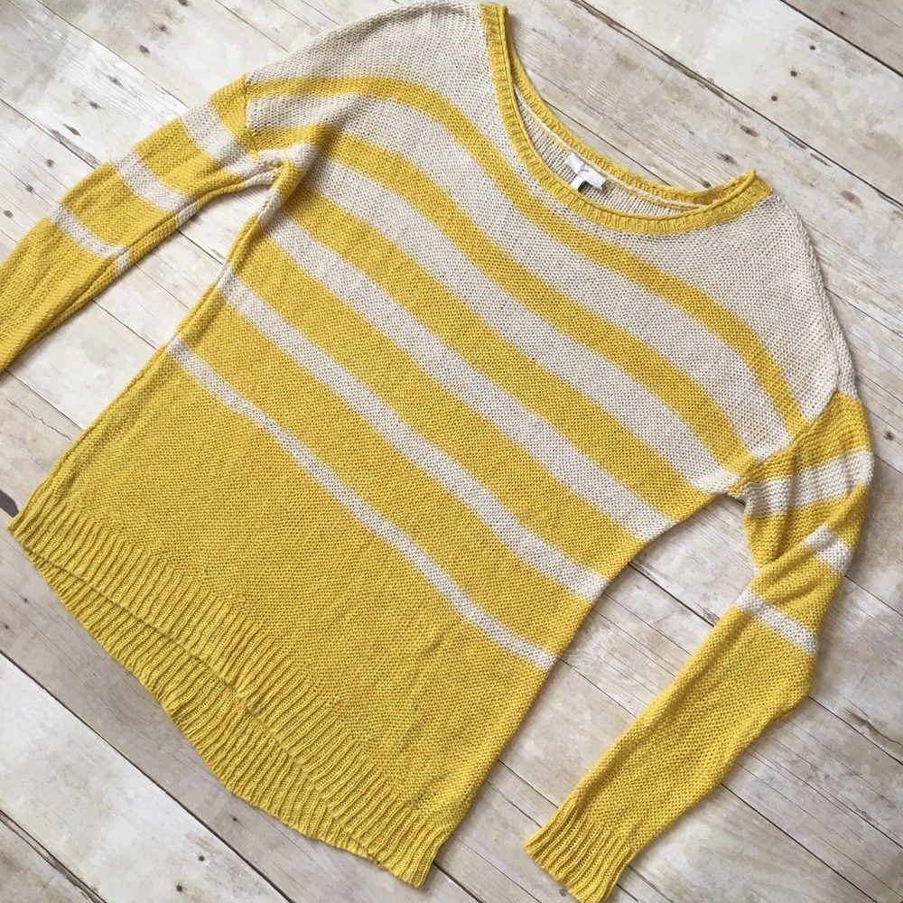 JOIE Yellow Cream Thin Linen Open Knt Boat Sweater - Picture 3 of 6